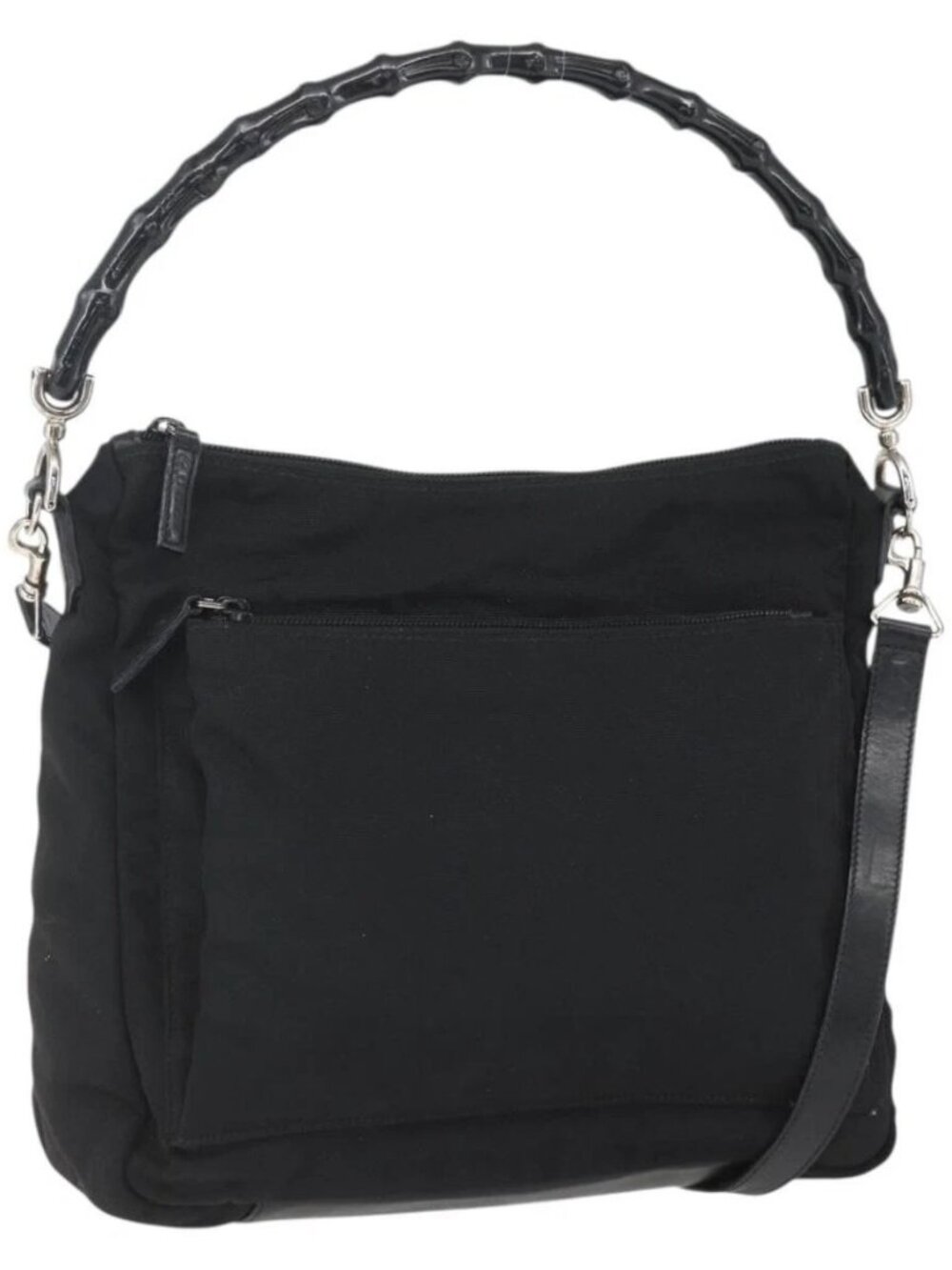 GUCCI Bamboo Shoulder Bag Nylon 2way Black Gold 000 0509 Auth 151645